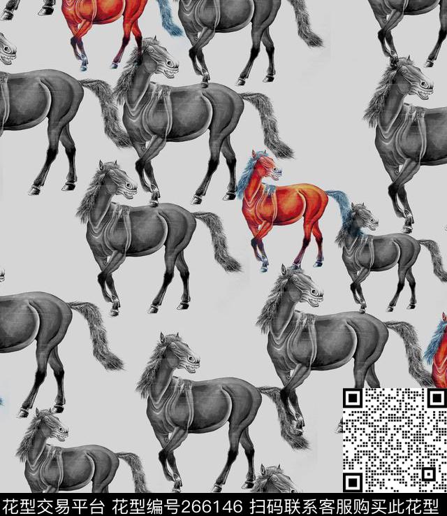 动物马黑白数码印花华亿平台下载（图片编号: 266146） - 瓦栏（Walan）