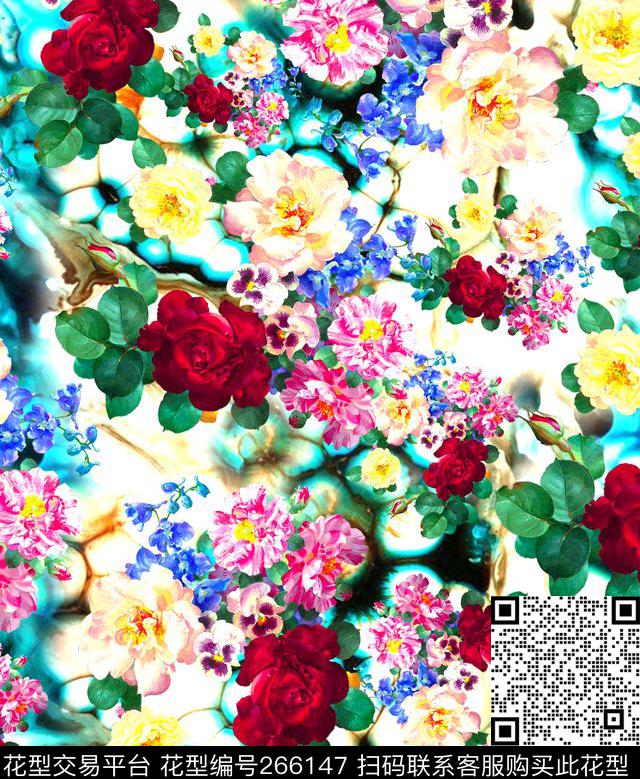 花卉花朵满底数码印花华亿平台下载（图片编号: 266147） - 瓦栏（Walan）