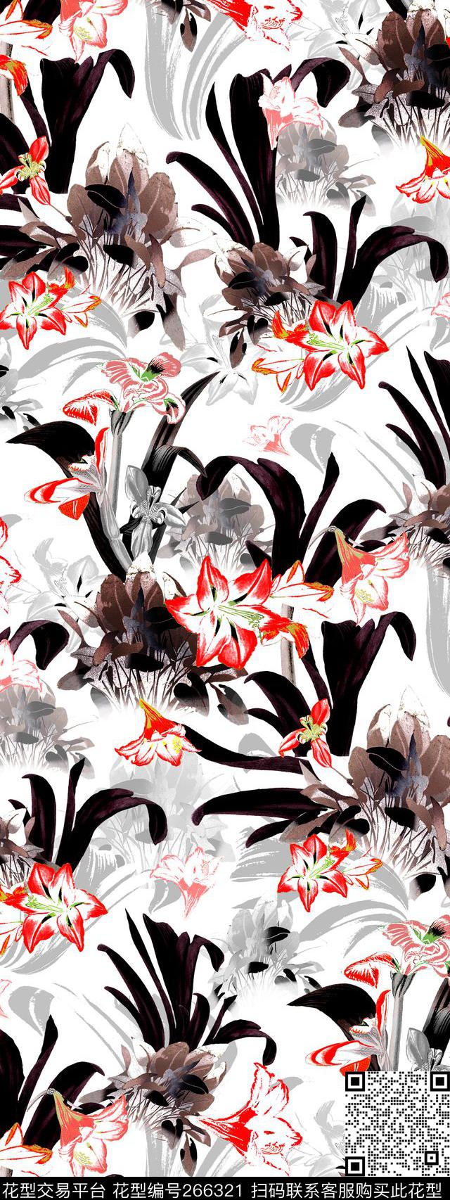 花卉花朵百合数码印花华亿平台下载（图片编号: 266321） - 瓦栏（Walan）