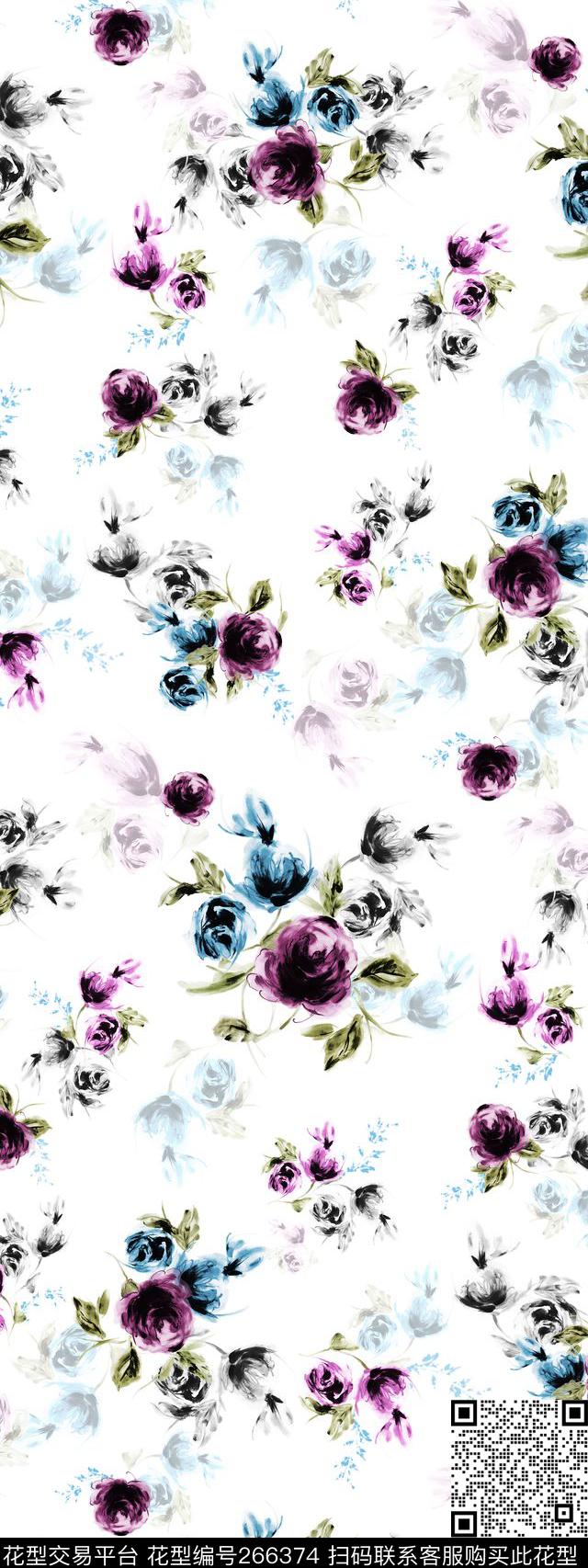 花卉水彩花朵传统印花华亿平台下载（图片编号: 266374） - 瓦栏（Walan）