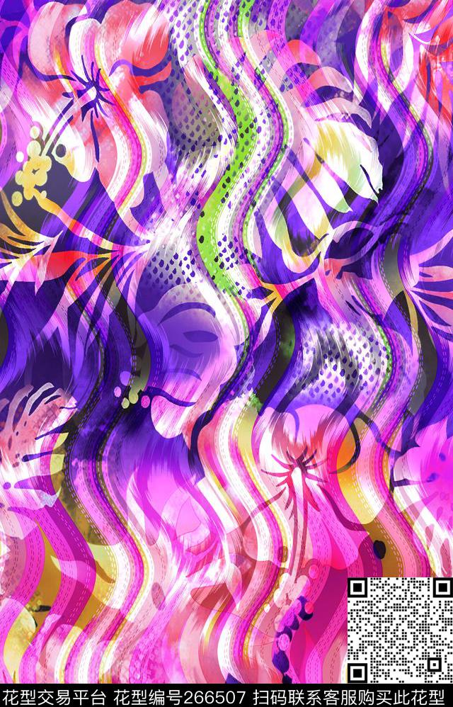 梦幻花卉花卉条纹花卉数码印花华亿平台下载（图片编号: 266507） - 瓦栏（Walan）