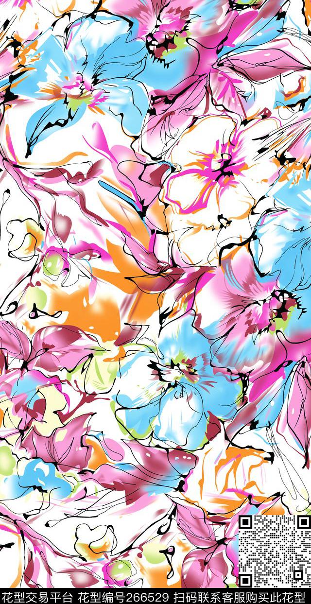 花卉水墨晕染传统印花华亿平台下载（图片编号: 266529） - 瓦栏（Walan）