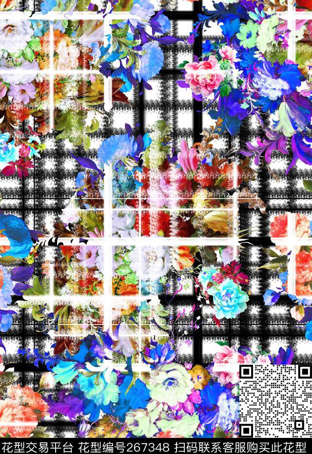 花卉格纹几何数码印花华亿平台下载（图片编号: 267348） - 瓦栏（Walan）