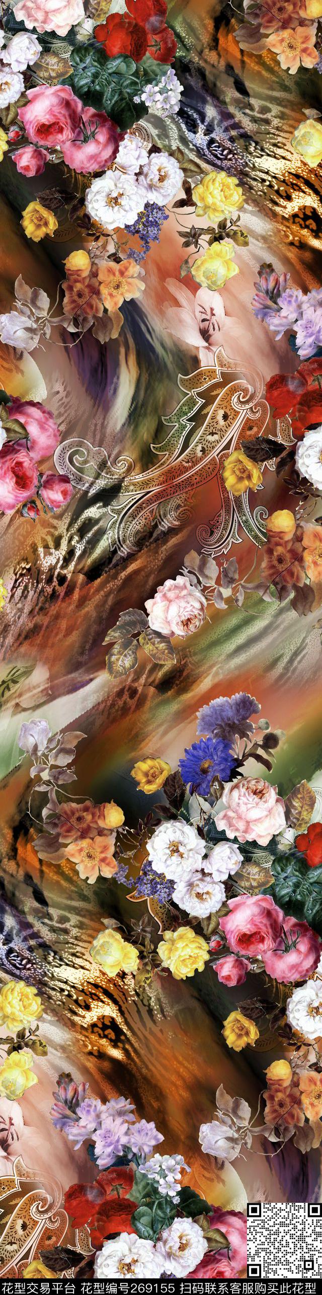 油画花卉花朵动物纹数码印花华亿平台下载（图片编号: 269155） - 瓦栏（Walan）