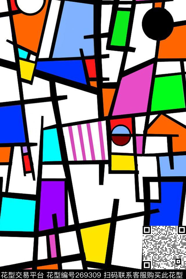 几何色块蒙德里安传统印花华亿平台下载（图片编号: 269309） - 瓦栏（Walan）