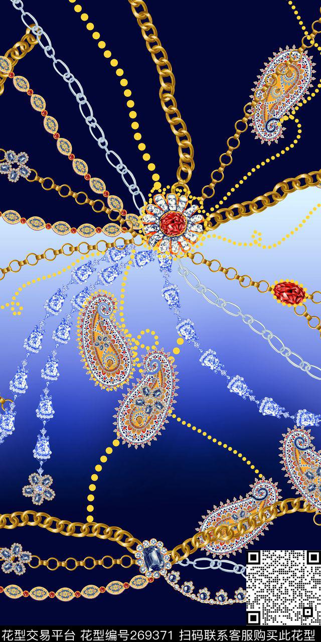 渐变靛蓝蓝色调数码印花华亿平台下载（图片编号: 269371） - 瓦栏（Walan）