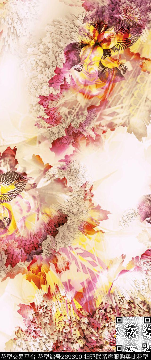 花卉花朵斑驳数码印花华亿平台下载（图片编号: 269390） - 瓦栏（Walan）