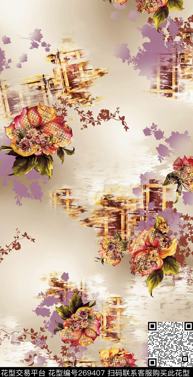 肌理斑驳花朵数码印花华亿平台下载（图片编号: 269407） - 瓦栏（Walan）