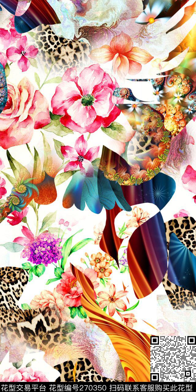 拼贴动物纹豹纹数码印花华亿平台下载（图片编号: 270350） - 瓦栏（Walan）
