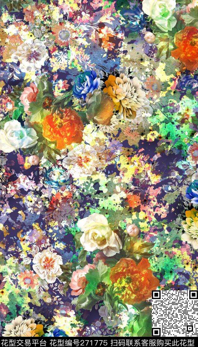 满底花卉花朵数码印花华亿平台下载（图片编号: 271775） - 瓦栏（Walan）