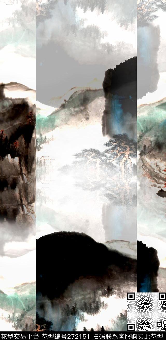 中国风水墨国画数码印花华亿平台下载（图片编号: 272151） - 瓦栏（Walan）