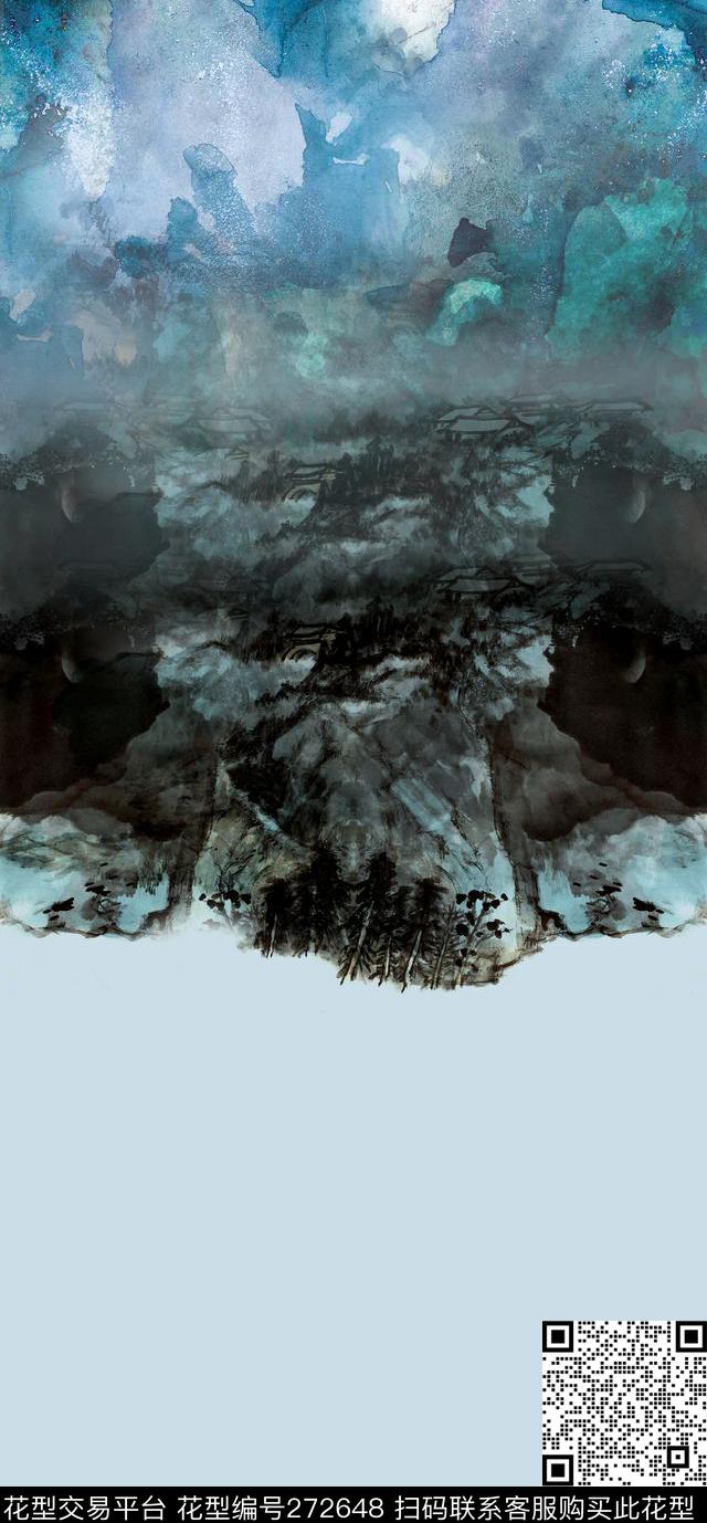 中国风写意水墨数码印花华亿平台下载（图片编号: 272648） - 瓦栏（Walan）