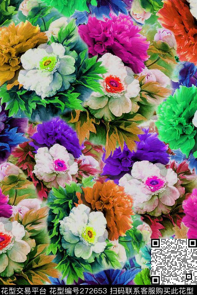 花卉花朵满底数码印花华亿平台下载（图片编号: 272653） - 瓦栏（Walan）