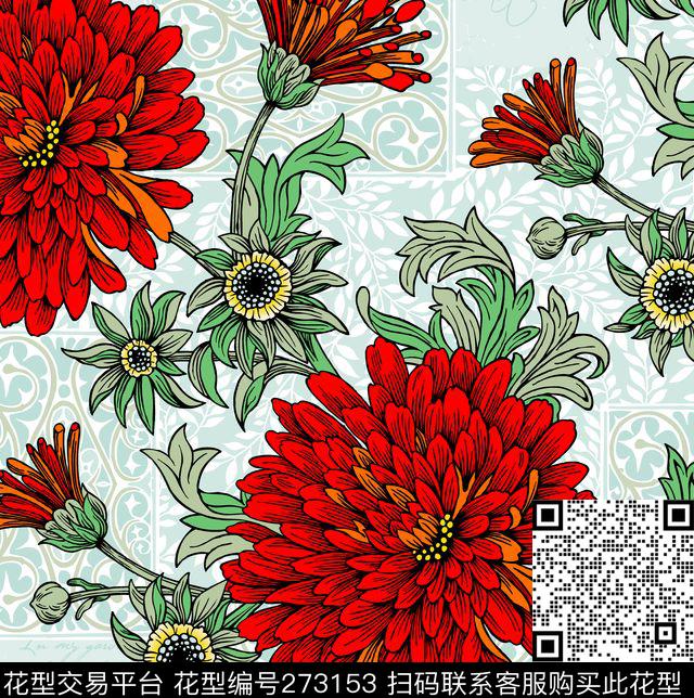 花卉大花红花传统印花华亿平台下载（图片编号: 273153） - 瓦栏（Walan）