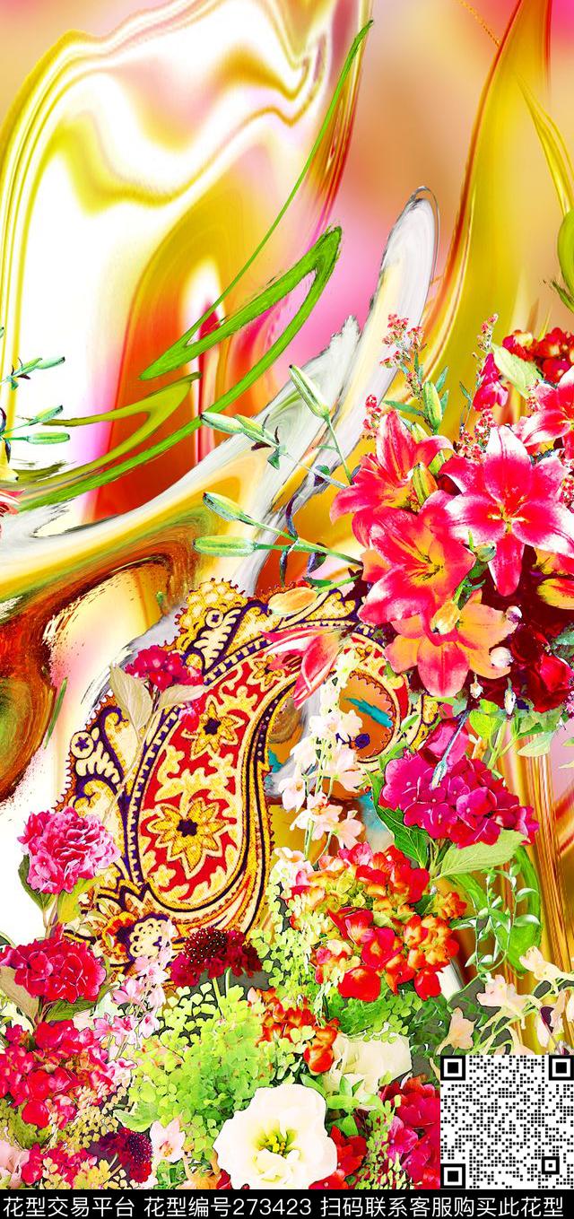 定位花卉花朵数码印花华亿平台下载（图片编号: 273423） - 瓦栏（Walan）