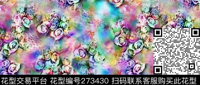 花卉玫瑰炫彩数码印花华亿平台下载（图片编号: 273430） - 瓦栏（Walan）