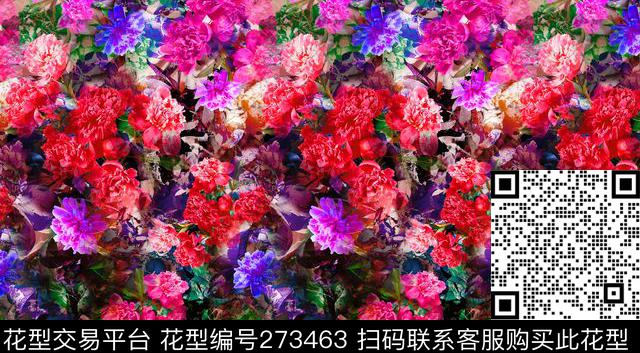 油画花卉浓艳数码印花华亿平台下载（图片编号: 273463） - 瓦栏（Walan）