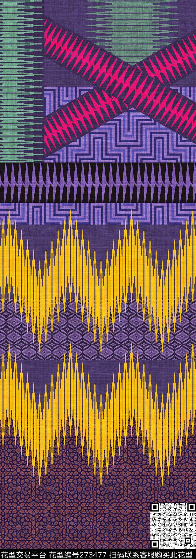 几何抽象波形图传统印花华亿平台下载（图片编号: 273477） - 瓦栏（Walan）