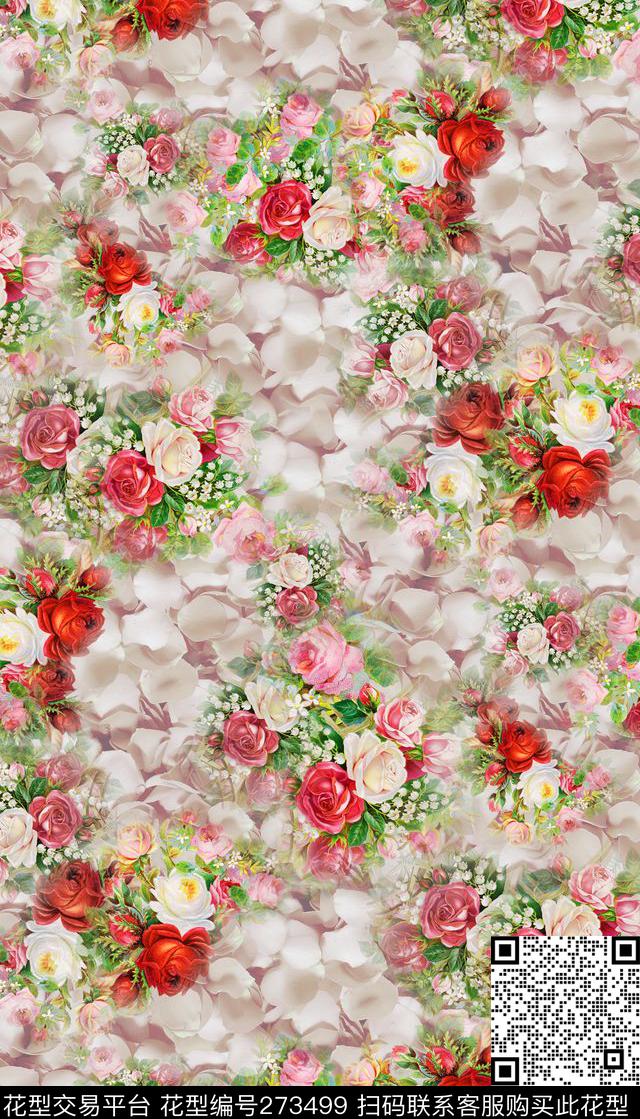 花卉花朵玫瑰数码印花华亿平台下载（图片编号: 273499） - 瓦栏（Walan）