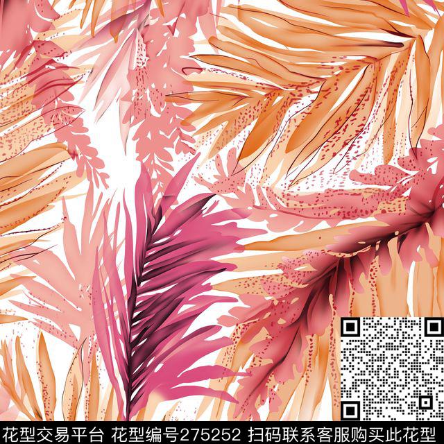 水彩手绘叶子数码印花华亿平台下载（图片编号: 275252） - 瓦栏（Walan）