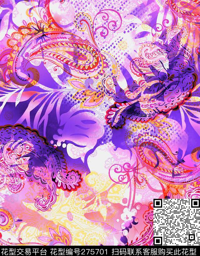 民族风佩斯利纹东方数码印花华亿平台下载（图片编号: 275701） - 瓦栏（Walan）