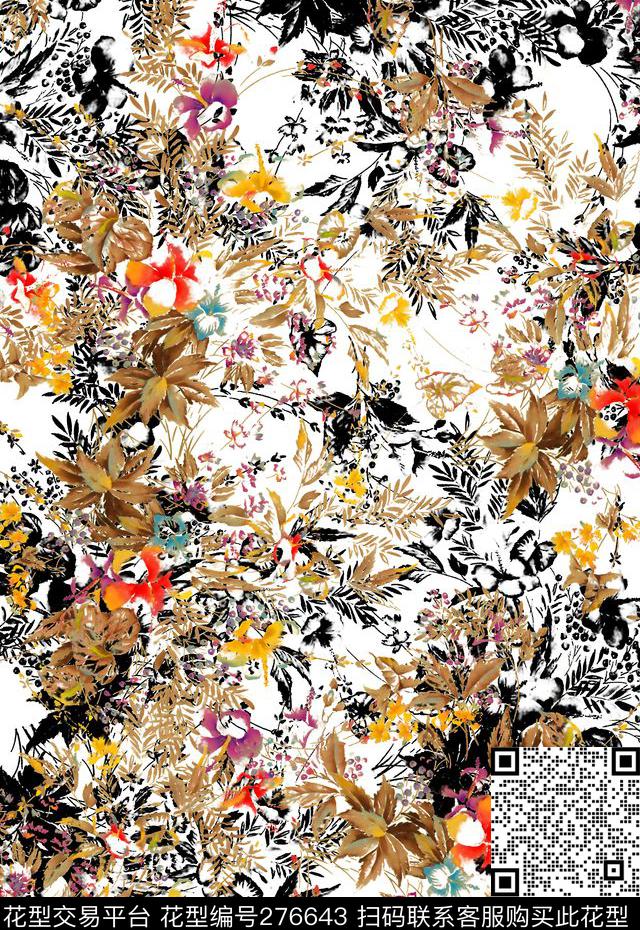 花卉植物小碎花数码印花华亿平台下载（图片编号: 276643） - 瓦栏（Walan）