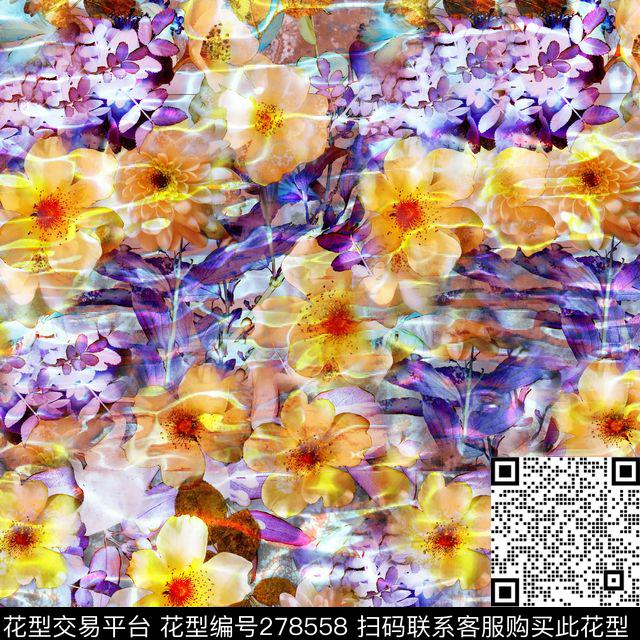 花卉花朵水波肌理纹数码印花华亿平台下载（图片编号: 278558） - 瓦栏（Walan）
