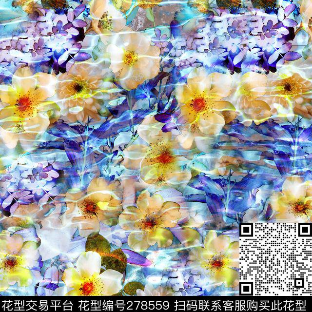 花卉花朵水波肌理纹数码印花华亿平台下载（图片编号: 278559） - 瓦栏（Walan）