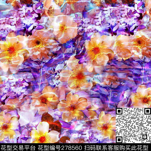 花卉花朵水波肌理纹数码印花华亿平台下载（图片编号: 278560） - 瓦栏（Walan）