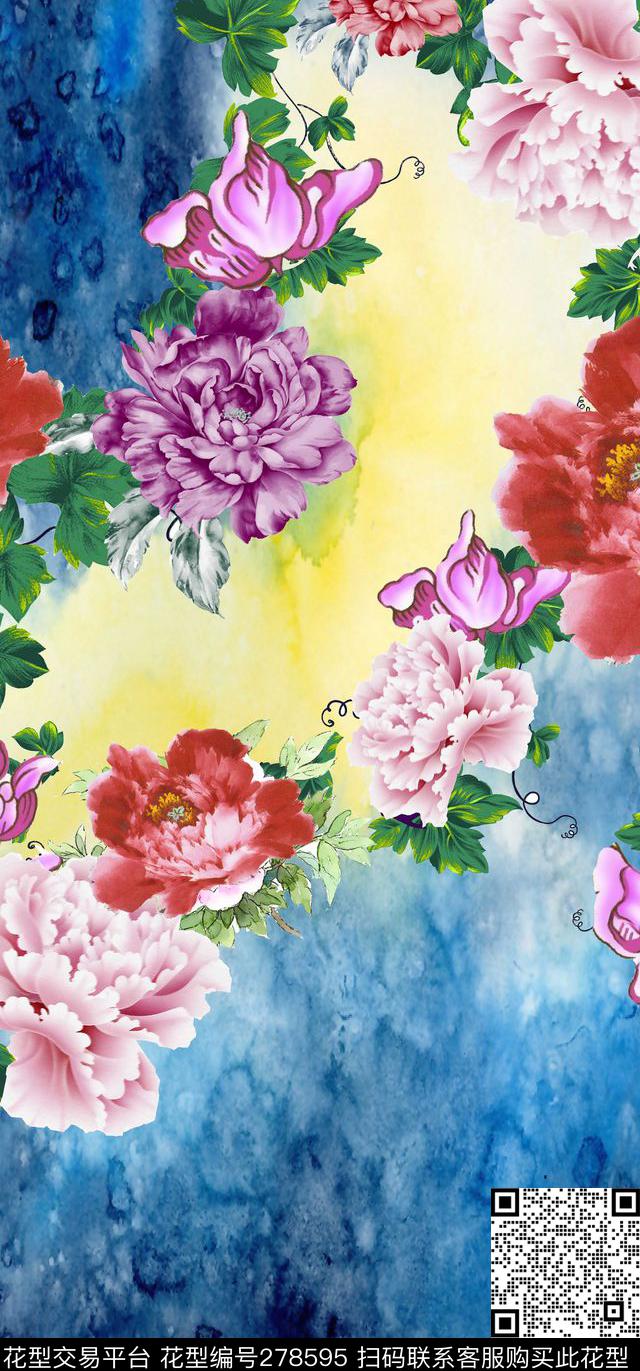 定位花卉牡丹数码印花华亿平台下载（图片编号: 278595） - 瓦栏（Walan）