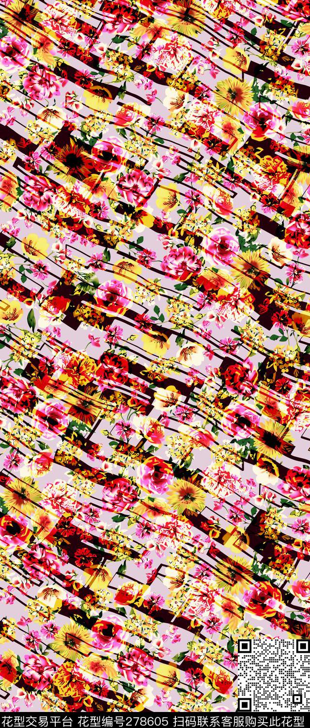 定位花卉条纹数码印花华亿平台下载（图片编号: 278605） - 瓦栏（Walan）