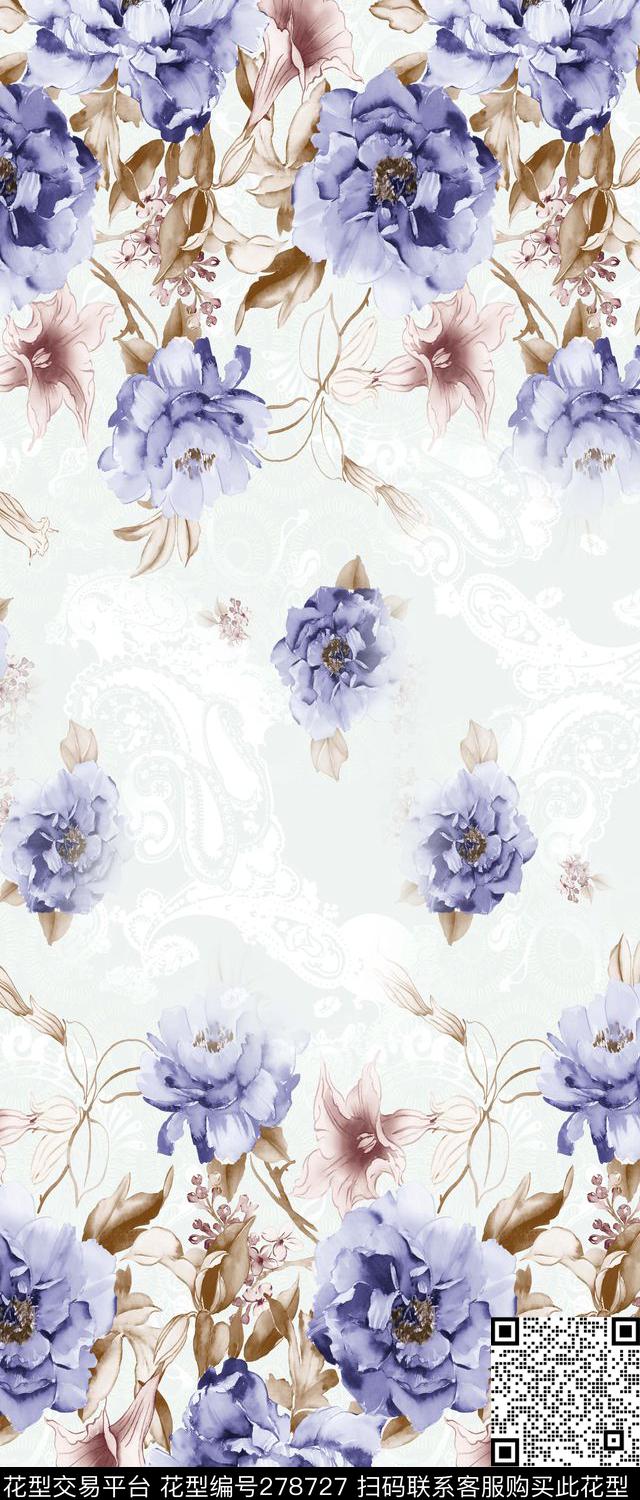 白底清新定位数码印花华亿平台下载（图片编号: 278727） - 瓦栏（Walan）