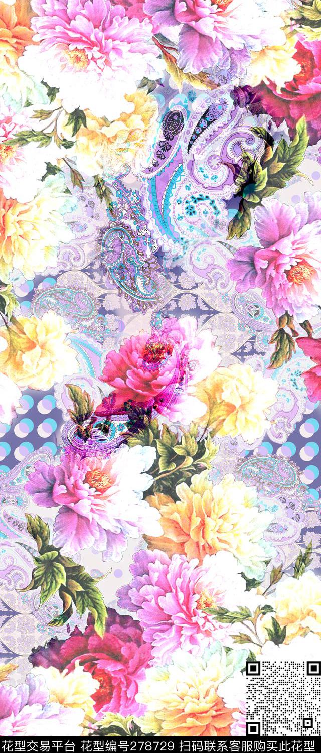 花卉定位家纺数码印花华亿平台下载（图片编号: 278729） - 瓦栏（Walan）
