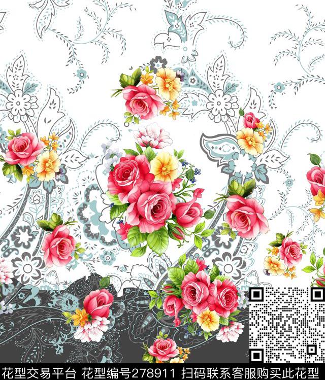 定位花卉花朵数码印花华亿平台下载（图片编号: 278911） - 瓦栏（Walan）