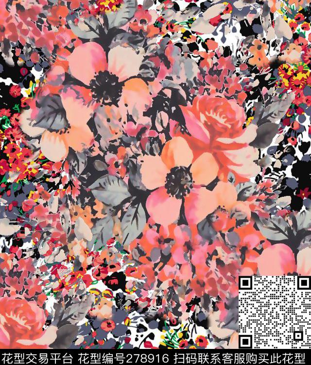 花卉花朵花园数码印花华亿平台下载（图片编号: 278916） - 瓦栏（Walan）