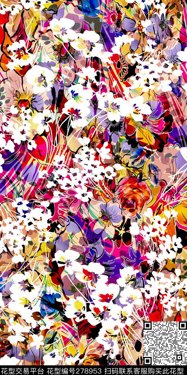 花卉满底密集数码印花华亿平台下载（图片编号: 278953） - 瓦栏（Walan）