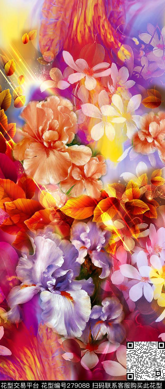 定位花卉手绘数码印花华亿平台下载（图片编号: 279088） - 瓦栏（Walan）