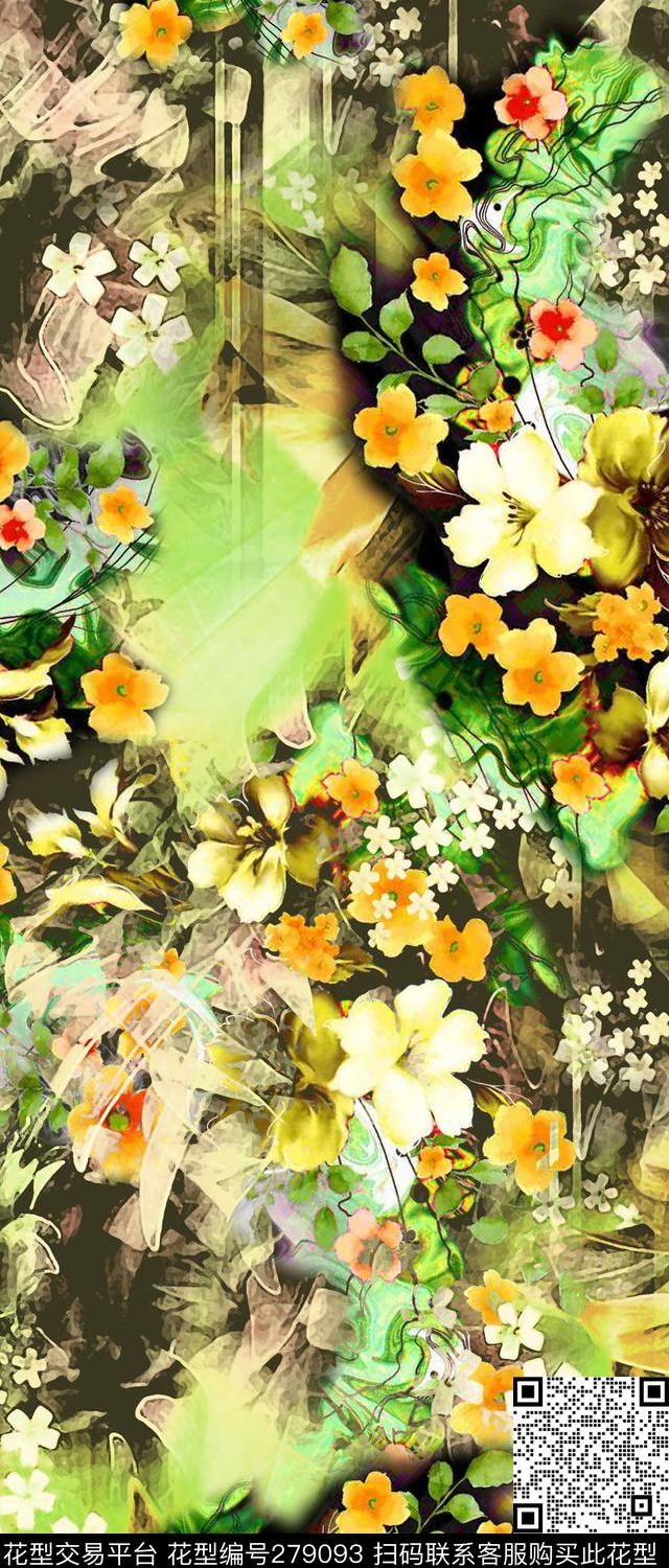 花卉植物抽象底纹数码印花华亿平台下载（图片编号: 279093） - 瓦栏（Walan）