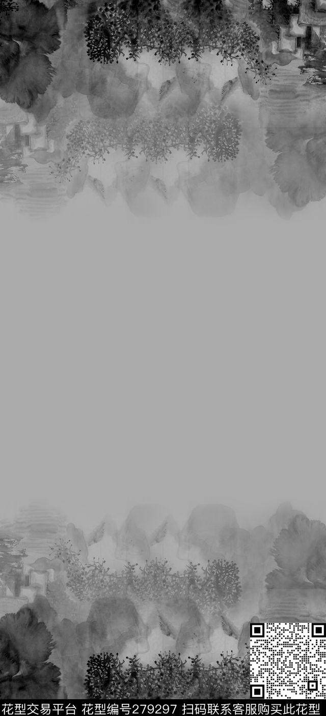 中国风写意水墨数码印花华亿平台下载（图片编号: 279297） - 瓦栏（Walan）