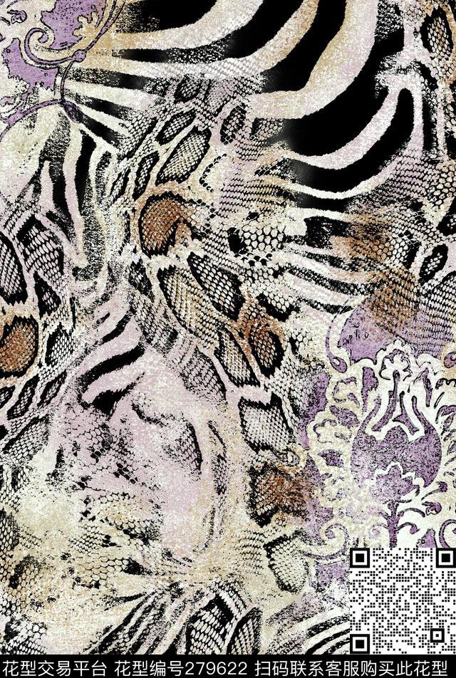 抽象豹子虎皮豹纹数码印花华亿平台下载（图片编号: 279622） - 瓦栏（Walan）
