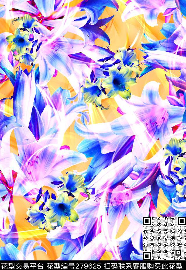 花卉花朵百合数码印花华亿平台下载（图片编号: 279625） - 瓦栏（Walan）