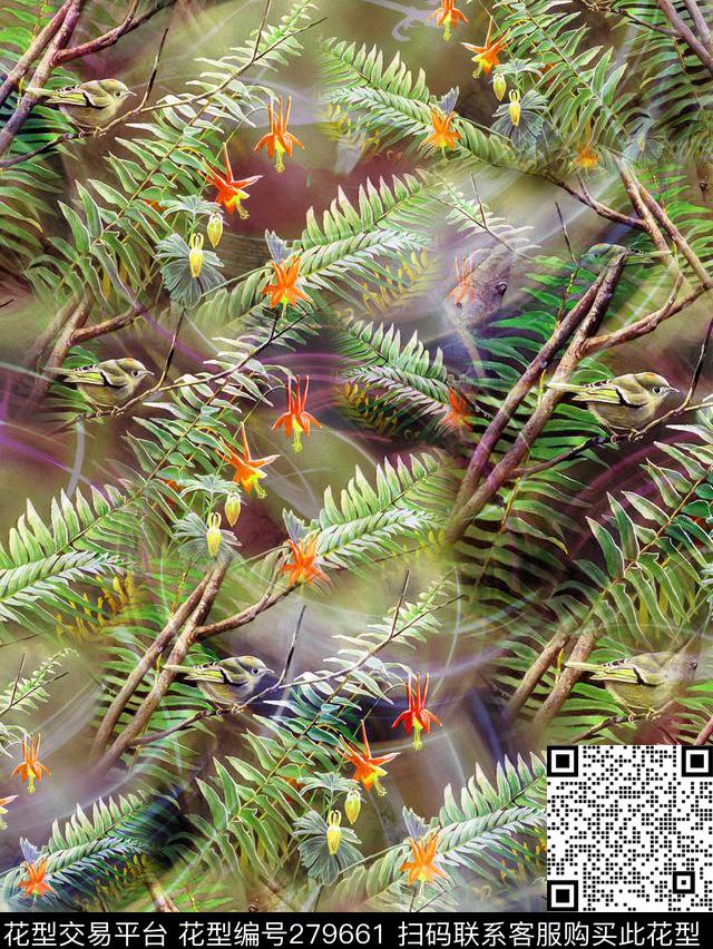 热带丛林树枝数码印花华亿平台下载（图片编号: 279661） - 瓦栏（Walan）