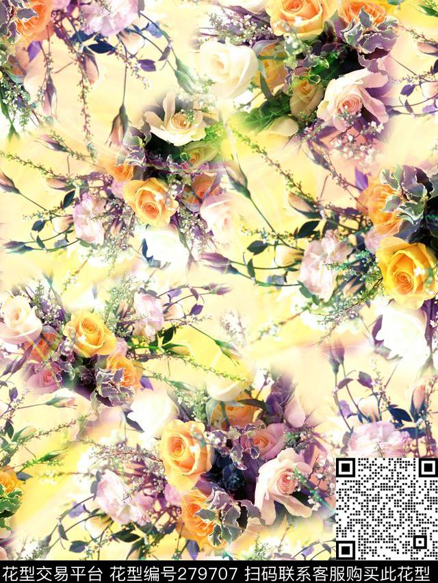 花卉水彩植物数码印花华亿平台下载（图片编号: 279707） - 瓦栏（Walan）