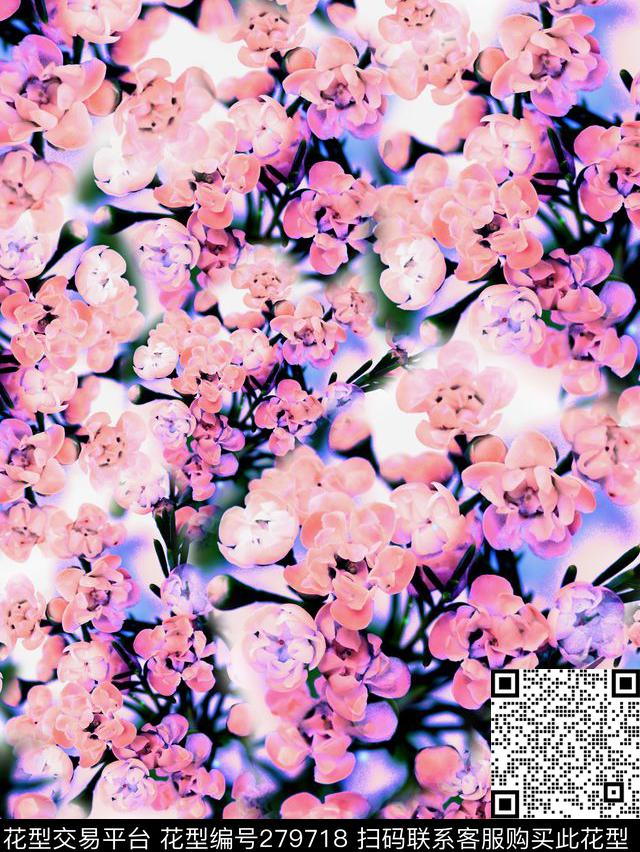 花卉梅花晕染数码印花华亿平台下载（图片编号: 279718） - 瓦栏（Walan）