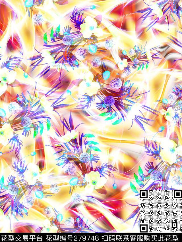 光感花卉炫彩数码印花华亿平台下载（图片编号: 279748） - 瓦栏（Walan）
