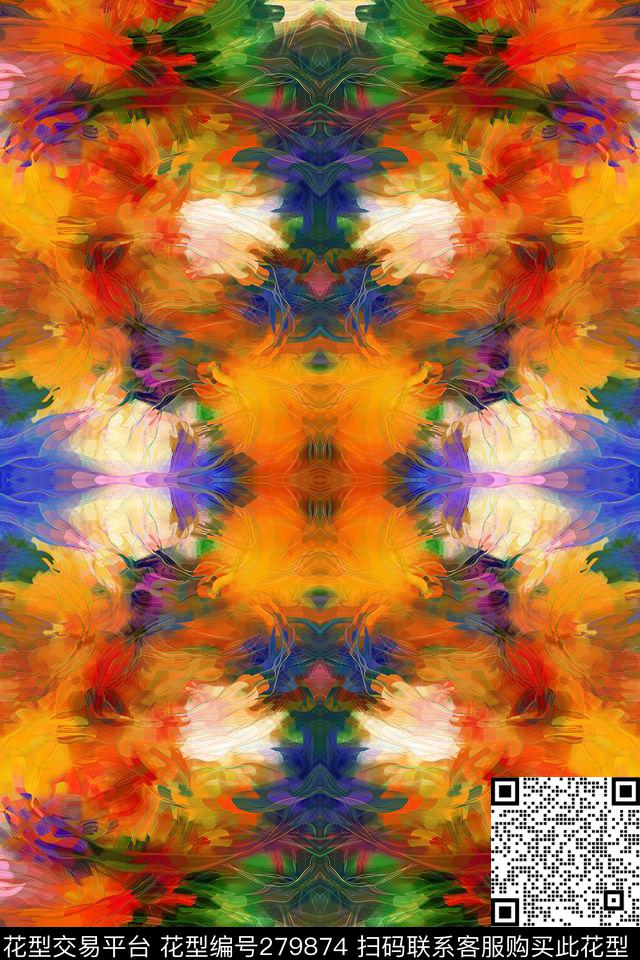 花卉色块水彩数码印花华亿平台下载（图片编号: 279874） - 瓦栏（Walan）