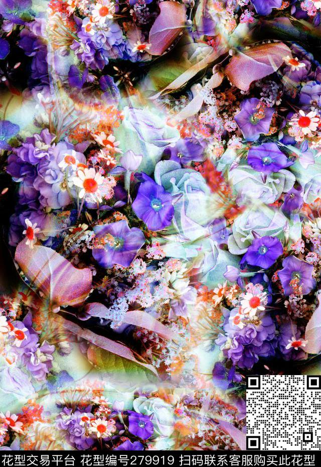多彩花卉炫彩数码印花华亿平台下载（图片编号: 279919） - 瓦栏（Walan）