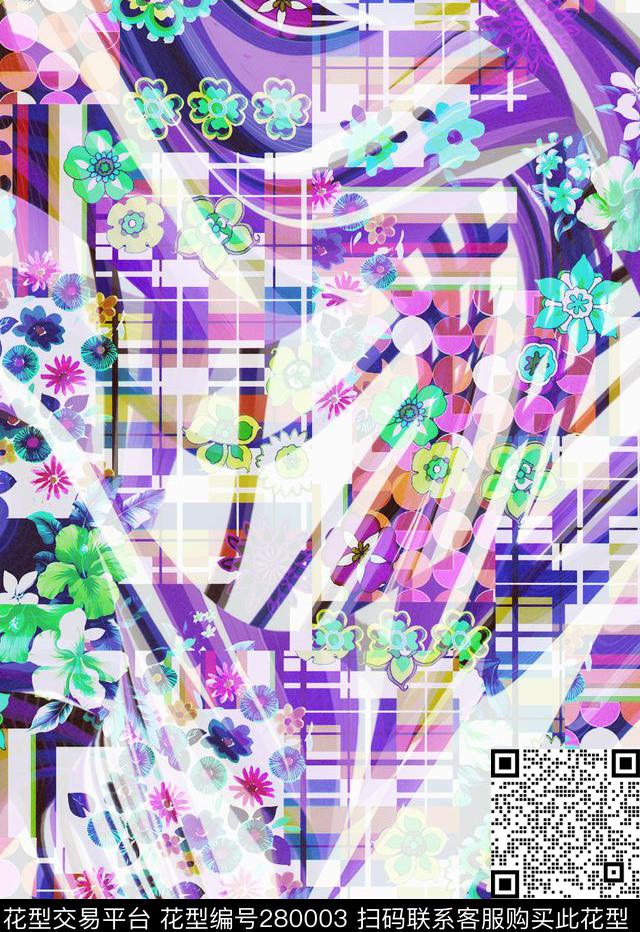几何线条花卉数码印花华亿平台下载（图片编号: 280003） - 瓦栏（Walan）