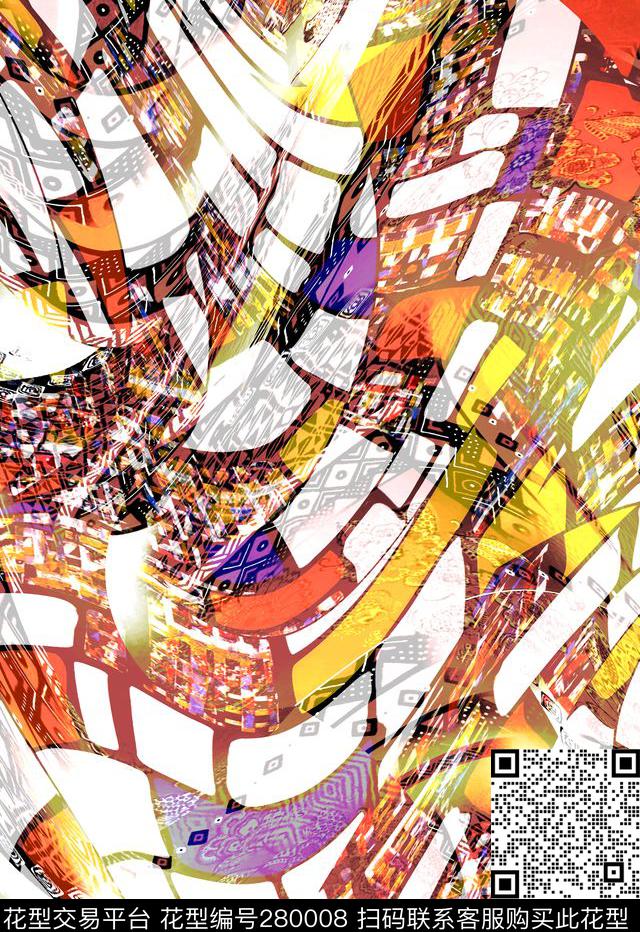 民族风抽象方格数码印花华亿平台下载（图片编号: 280008） - 瓦栏（Walan）