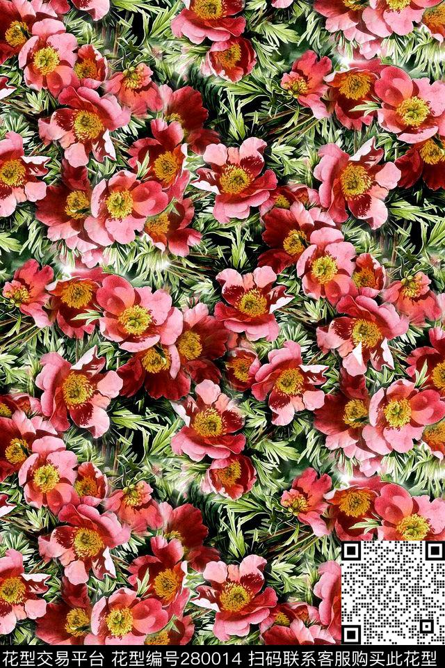 花卉堆叠妖娆数码印花华亿平台下载（图片编号: 280014） - 瓦栏（Walan）